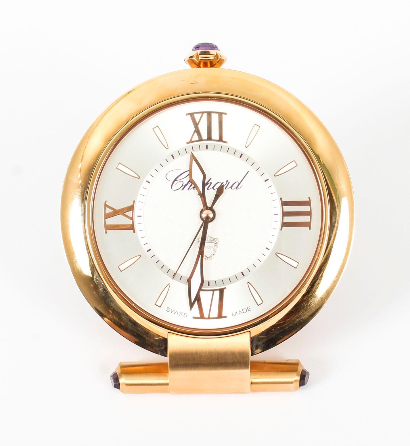 Chopard Rose Gold Travelling Alarm Clock & Pen In Presentation Box 20th Century For Sale 7