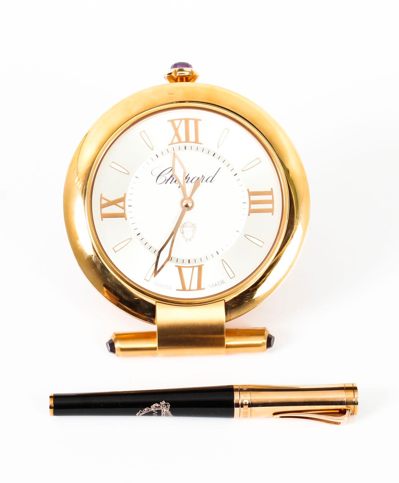 Chopard Rose Gold Travelling Alarm Clock & Pen In Presentation Box 20th Century For Sale 11