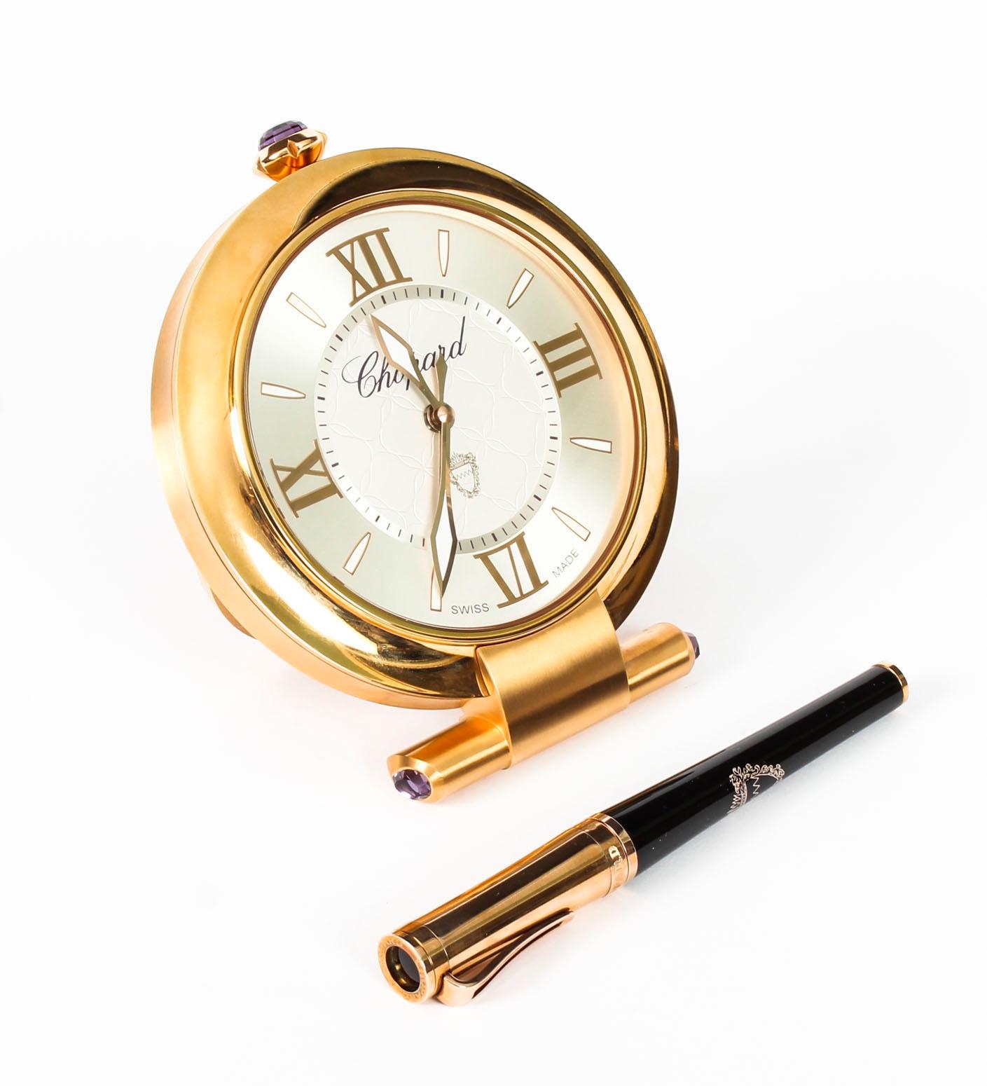 Chopard Rose Gold Travelling Alarm Clock & Pen In Presentation Box 20th Century In Good Condition For Sale In London, GB