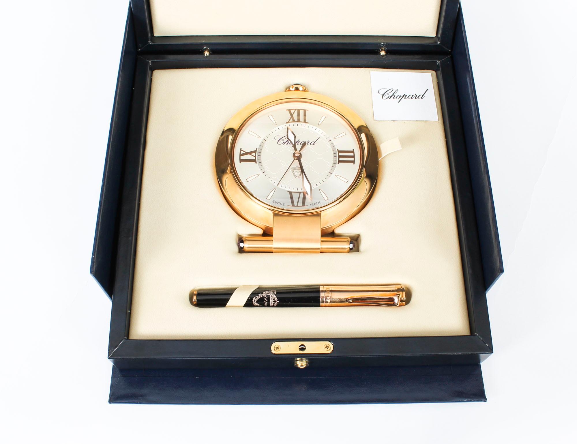 Chopard Rose Gold Travelling Alarm Clock & Pen In Presentation Box 20th Century For Sale 4