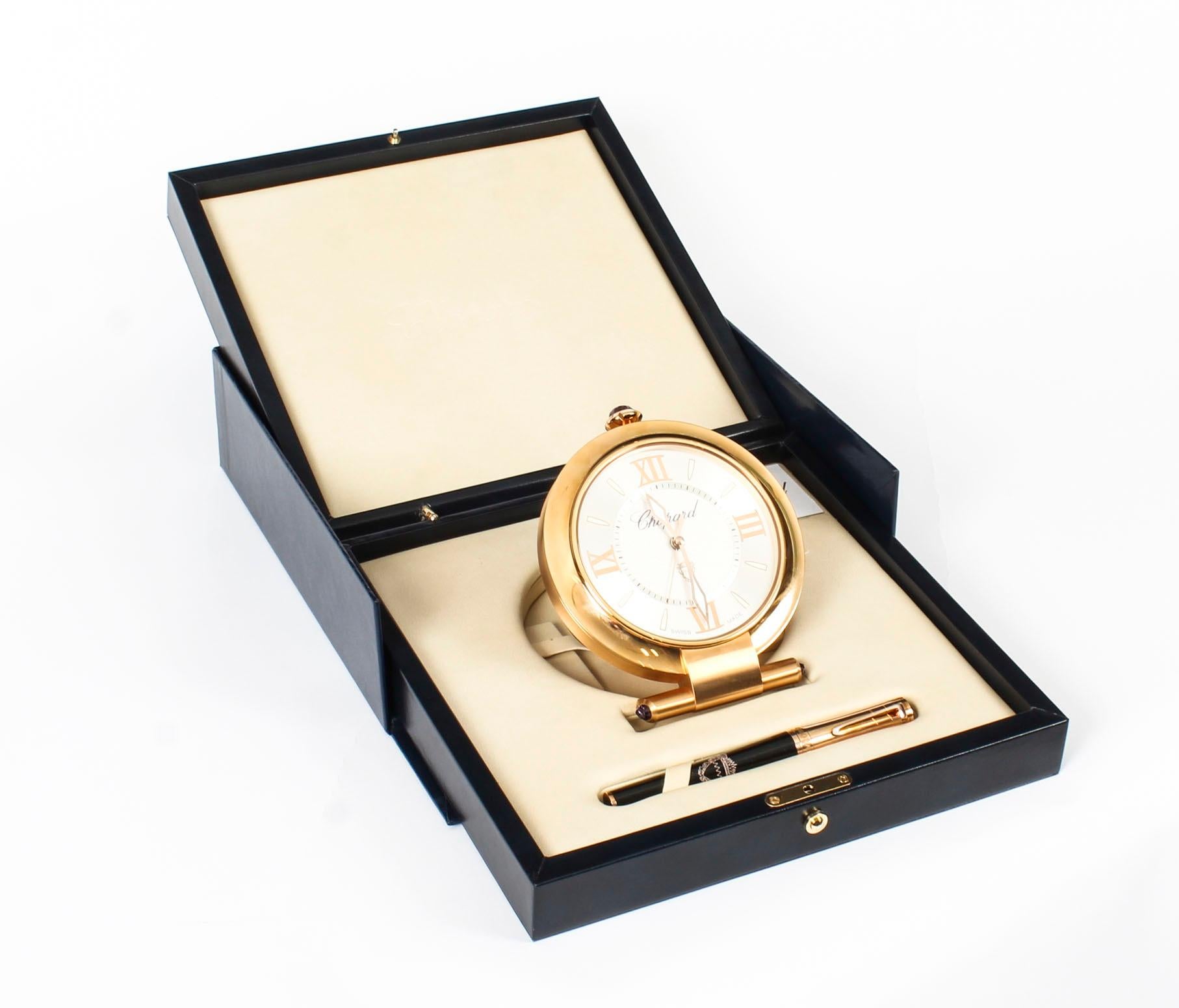 Chopard Rose Gold Travelling Alarm Clock & Pen In Presentation Box 20th Century For Sale 5