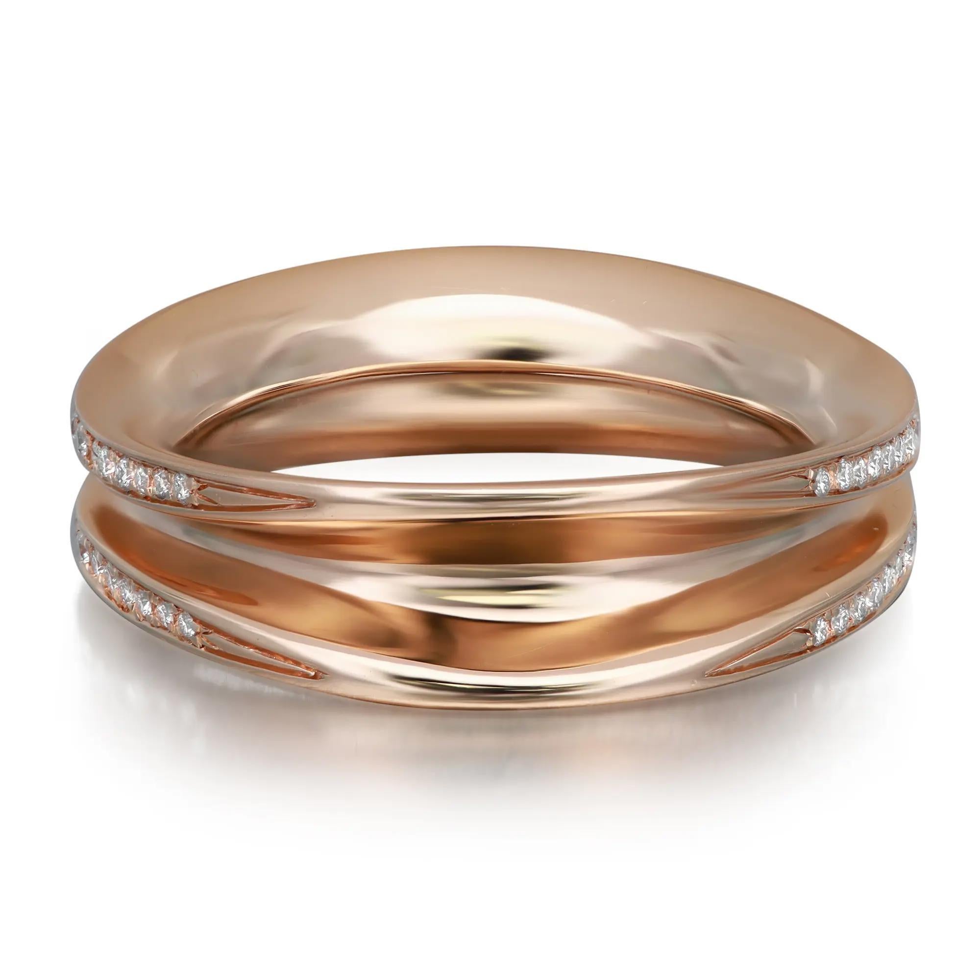 Modern Chopard Round Diamond Pinched Band Ring 18K Rose Gold 0.22Cttw 52 US 6 For Sale