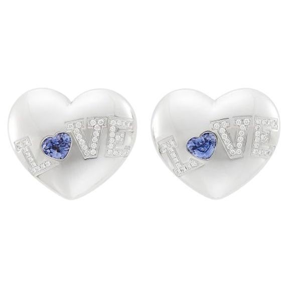 Chopard Sapphire and Diamond Puff Heart Earrings in 18k. Gold, Circa 2005 For Sale