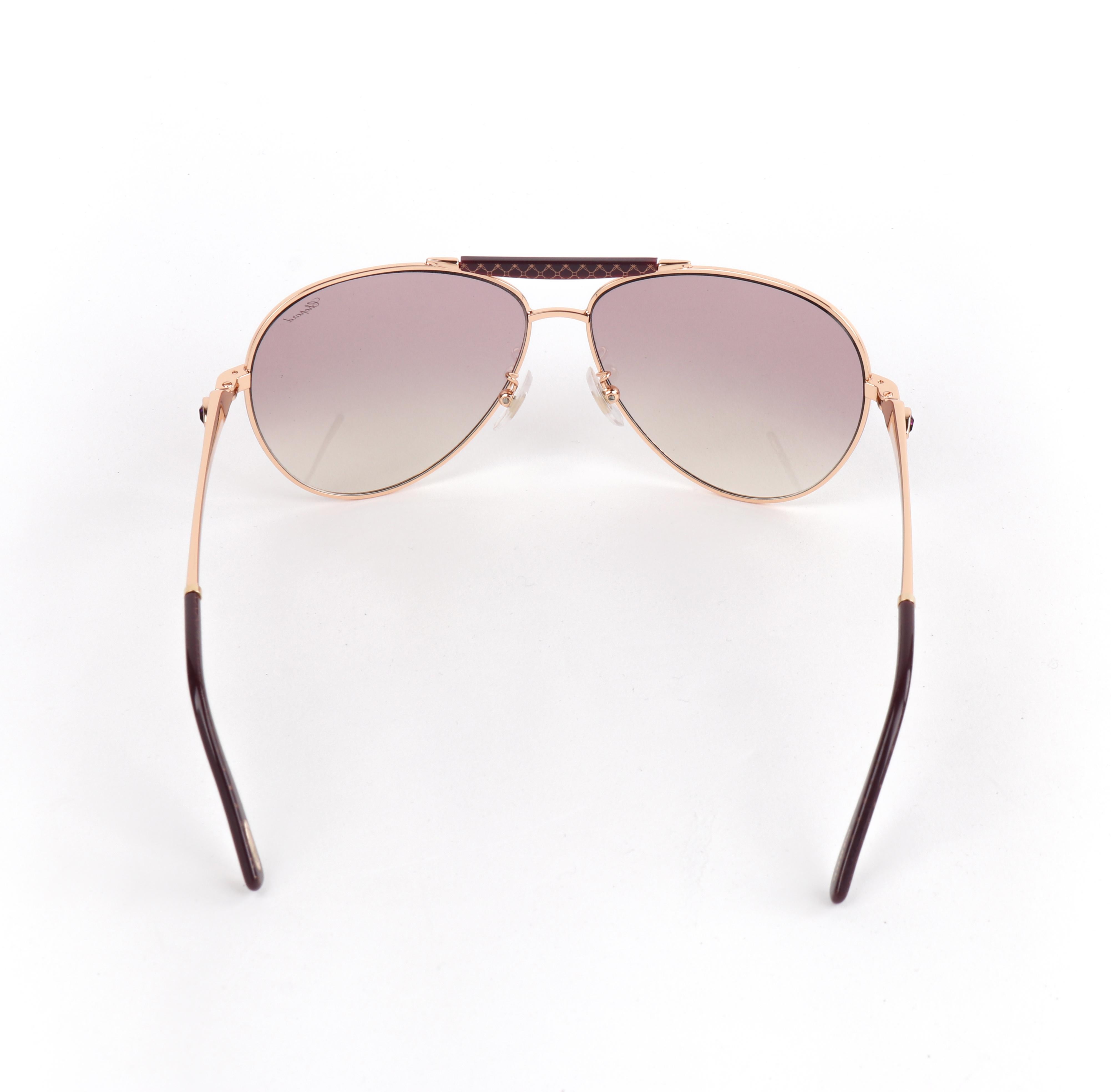  CHOPARD SCH 870S Rose Gold Plum Titanium Frame Aviator Sunglasses with Amethyst In Excellent Condition In Thiensville, WI