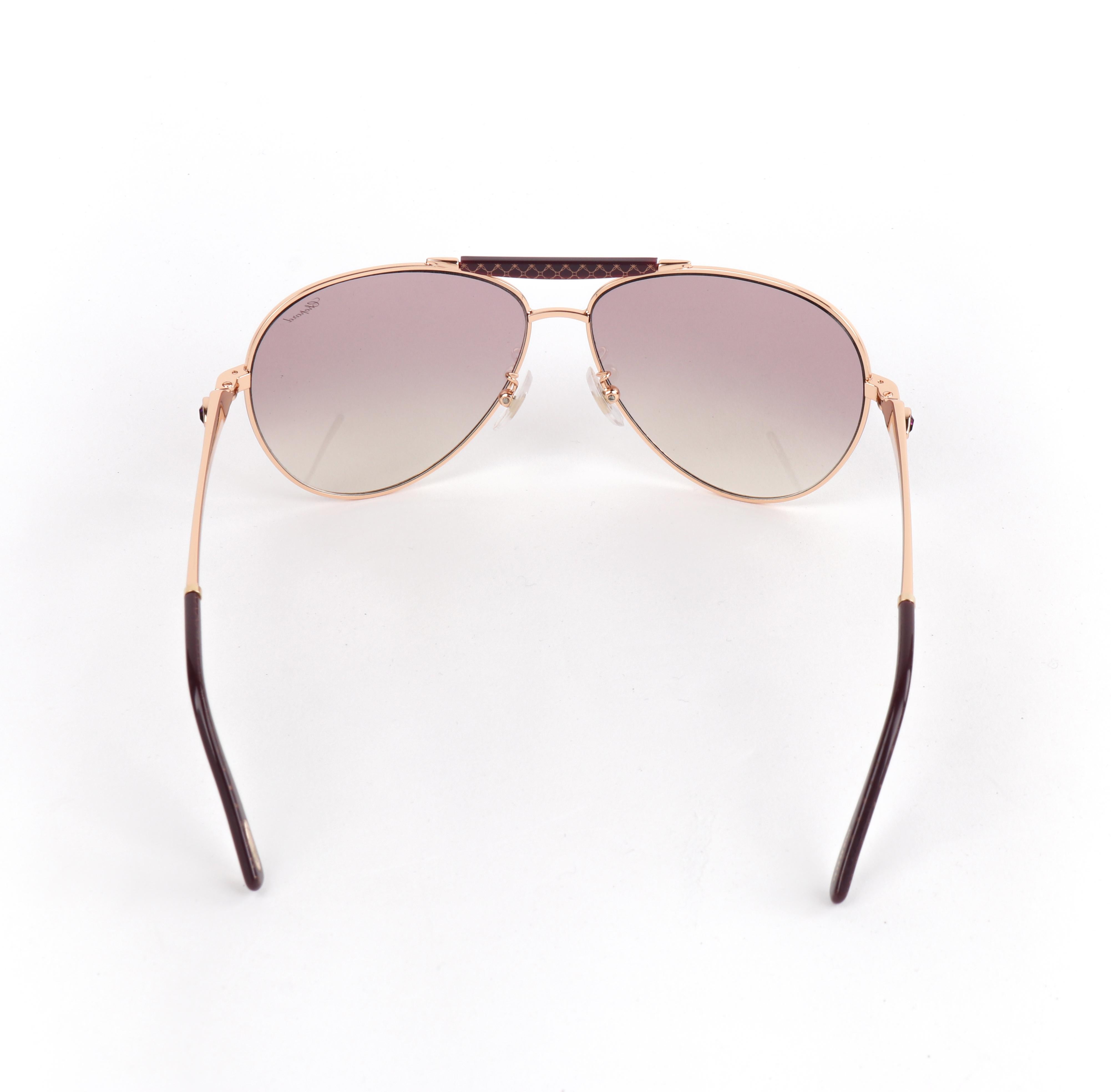 CHOPARD SCH 870S Roségold Pflaume Titanrahmen Aviator-Sonnenbrille mit Amethyst Damen