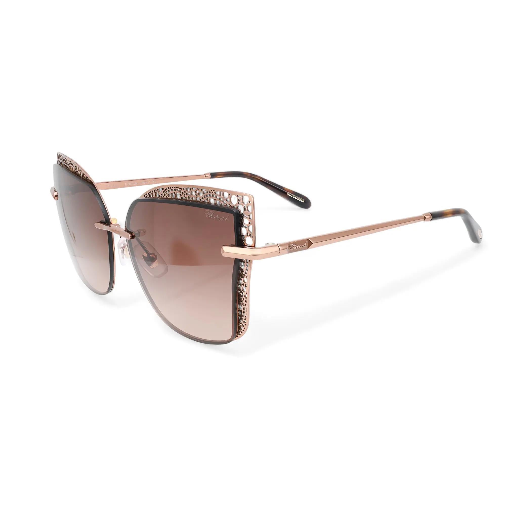 Chopard Shiny Copper Gold Brown Gradient Rimless Frame Sunglasses 95221-0419 For Sale 1