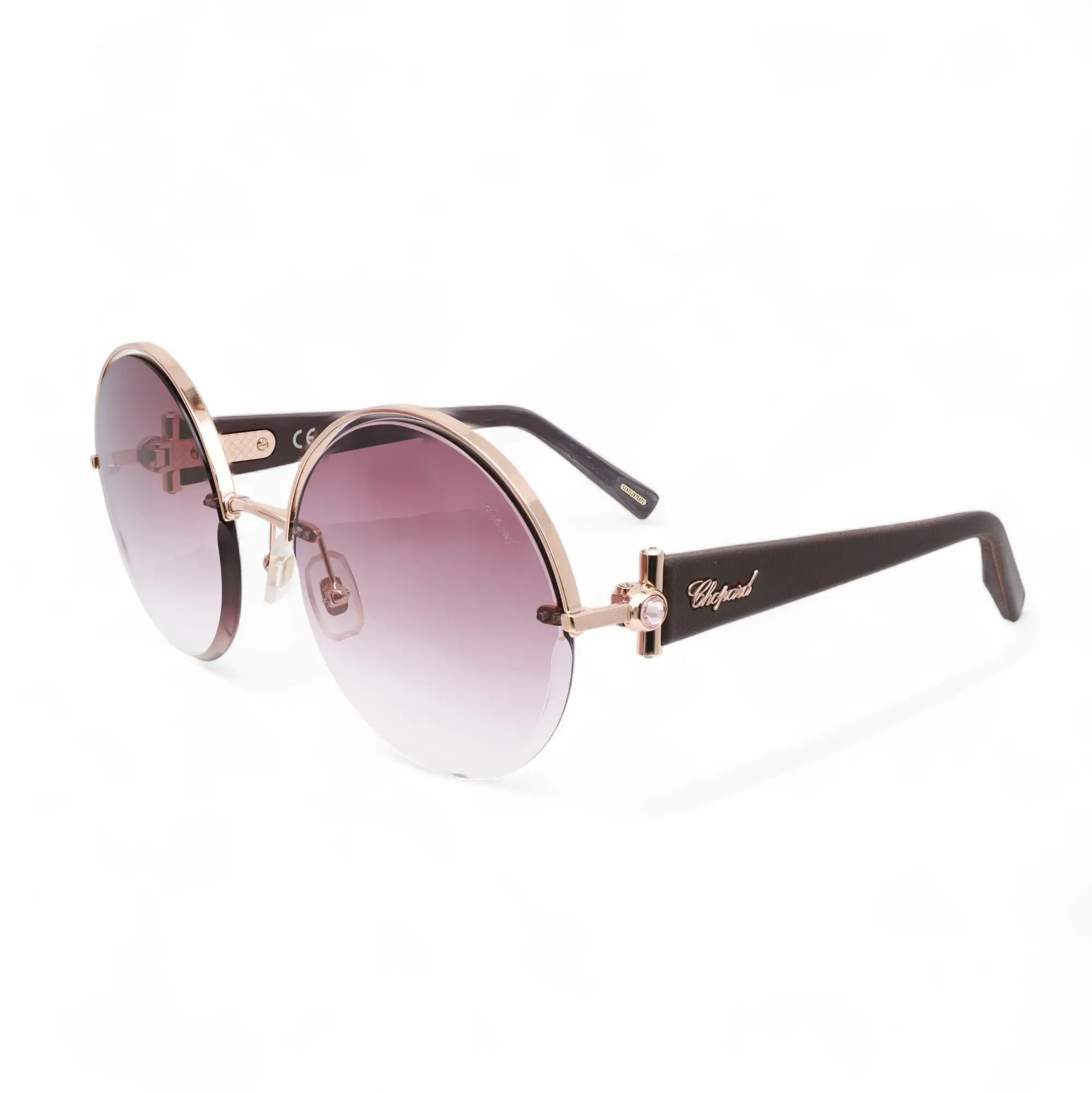 Gray Chopard Shiny Copper Gold Metal Frame Brown Gradient Lens Sunglasses 95221-0472 For Sale