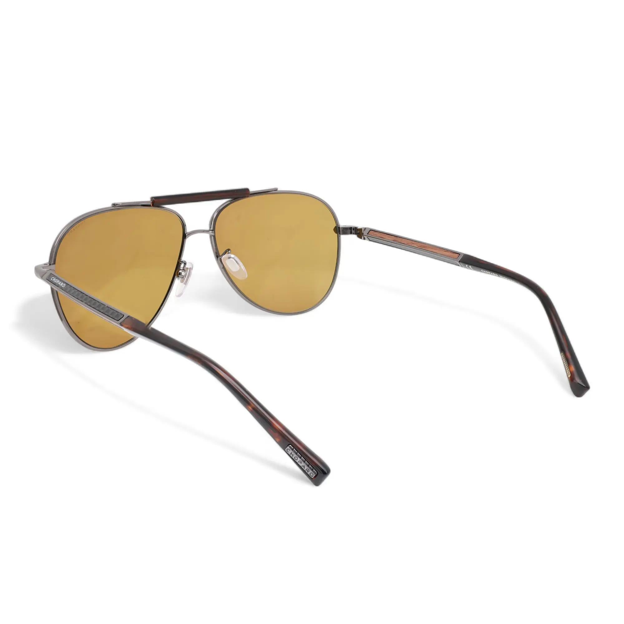 Beige Chopard Shiny Gunmetal Metal Frame Yellow Polarized Lens Sunglasses 95221-0527 For Sale
