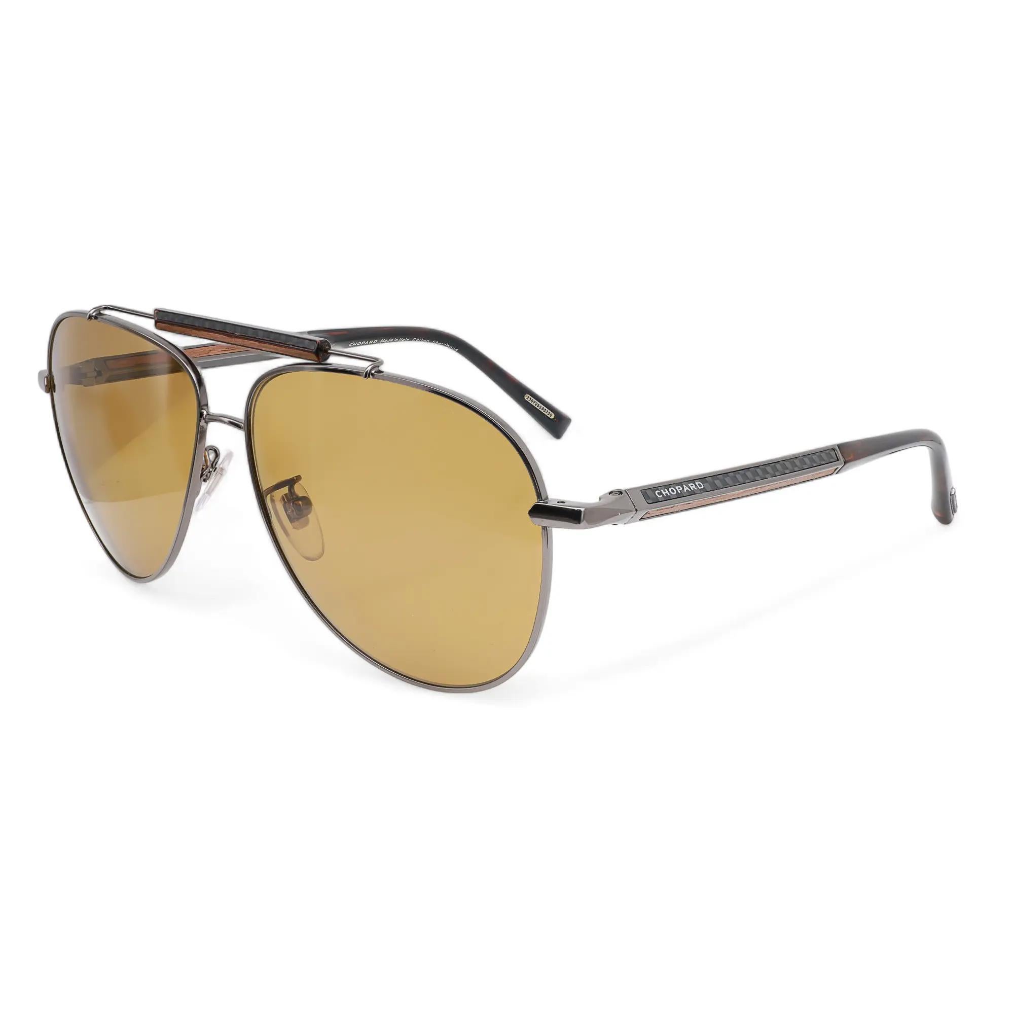 Chopard Shiny Gunmetal Metal Frame Yellow Polarized Lens Sunglasses 95221-0527 In New Condition For Sale In New York, NY