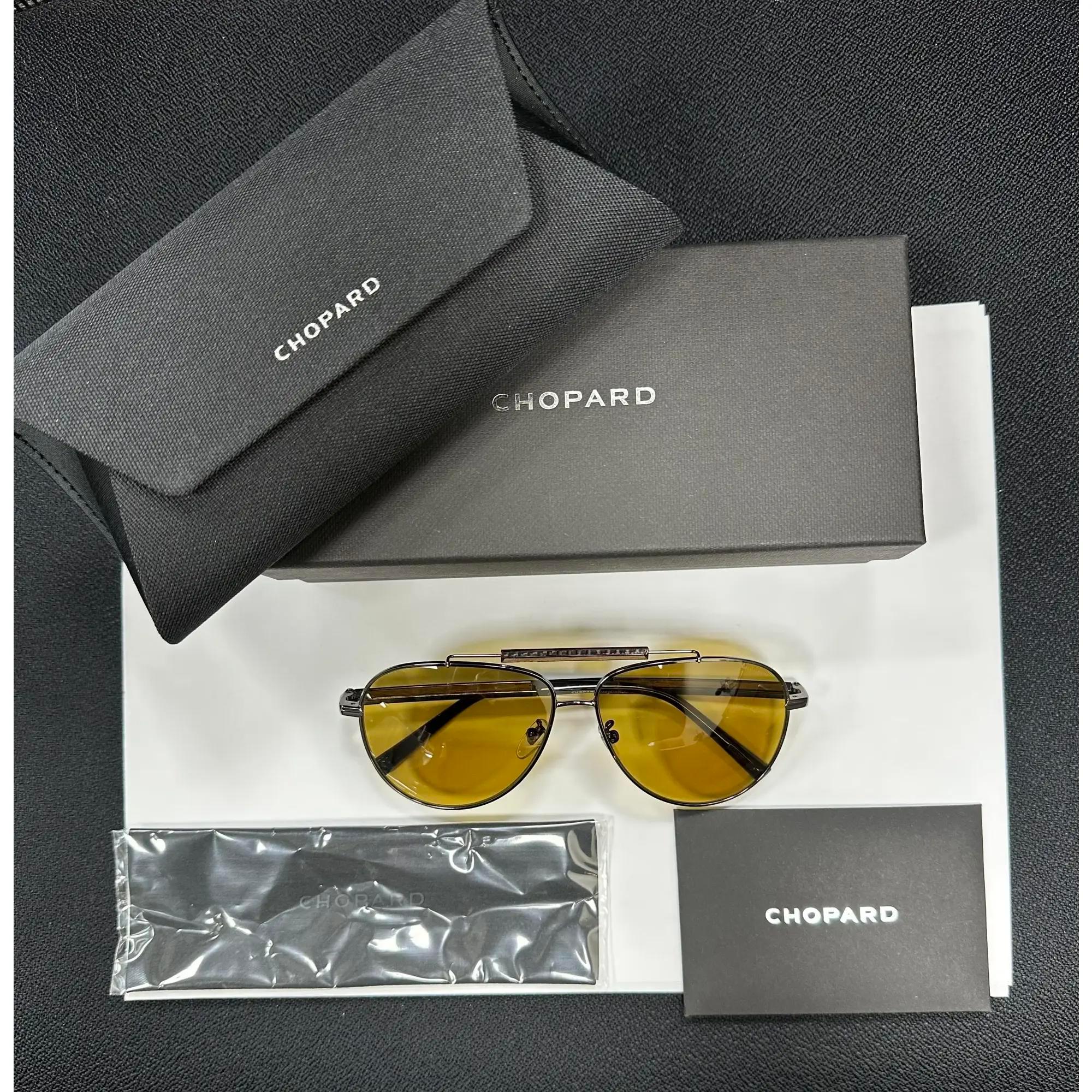 Women's or Men's Chopard Shiny Gunmetal Metal Frame Yellow Polarized Lens Sunglasses 95221-0527 For Sale