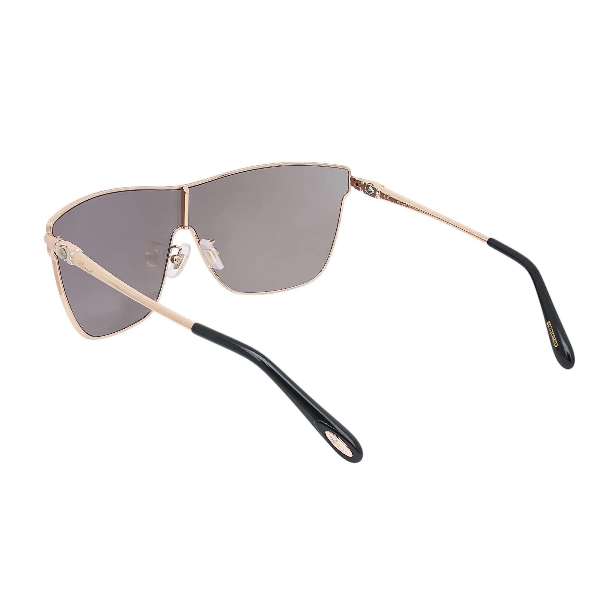 Gray Chopard Shiny Light Gold Metal Frame Ivory Mirror Lens Sunglasses 95221-0404 For Sale