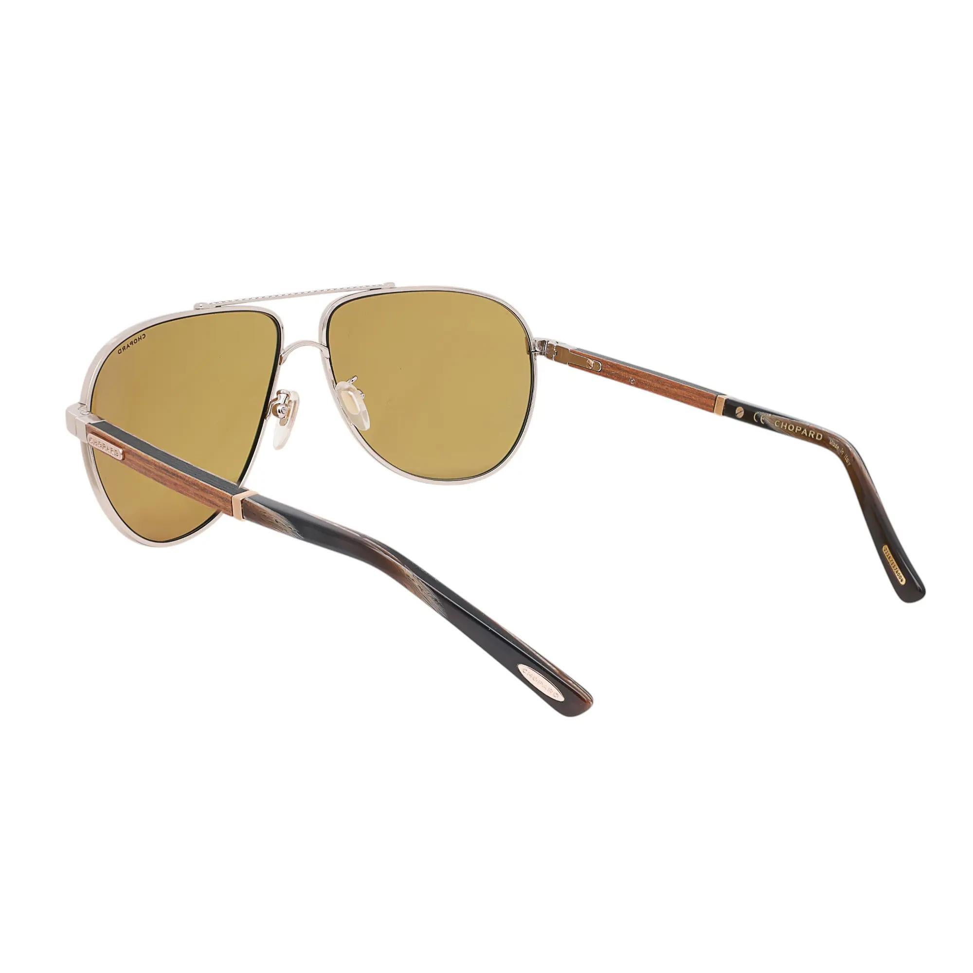 Chopard Shiny Light Gold Metal Frame Ocher Polarized Lens Sunglasses 95221-0417 In New Condition For Sale In New York, NY