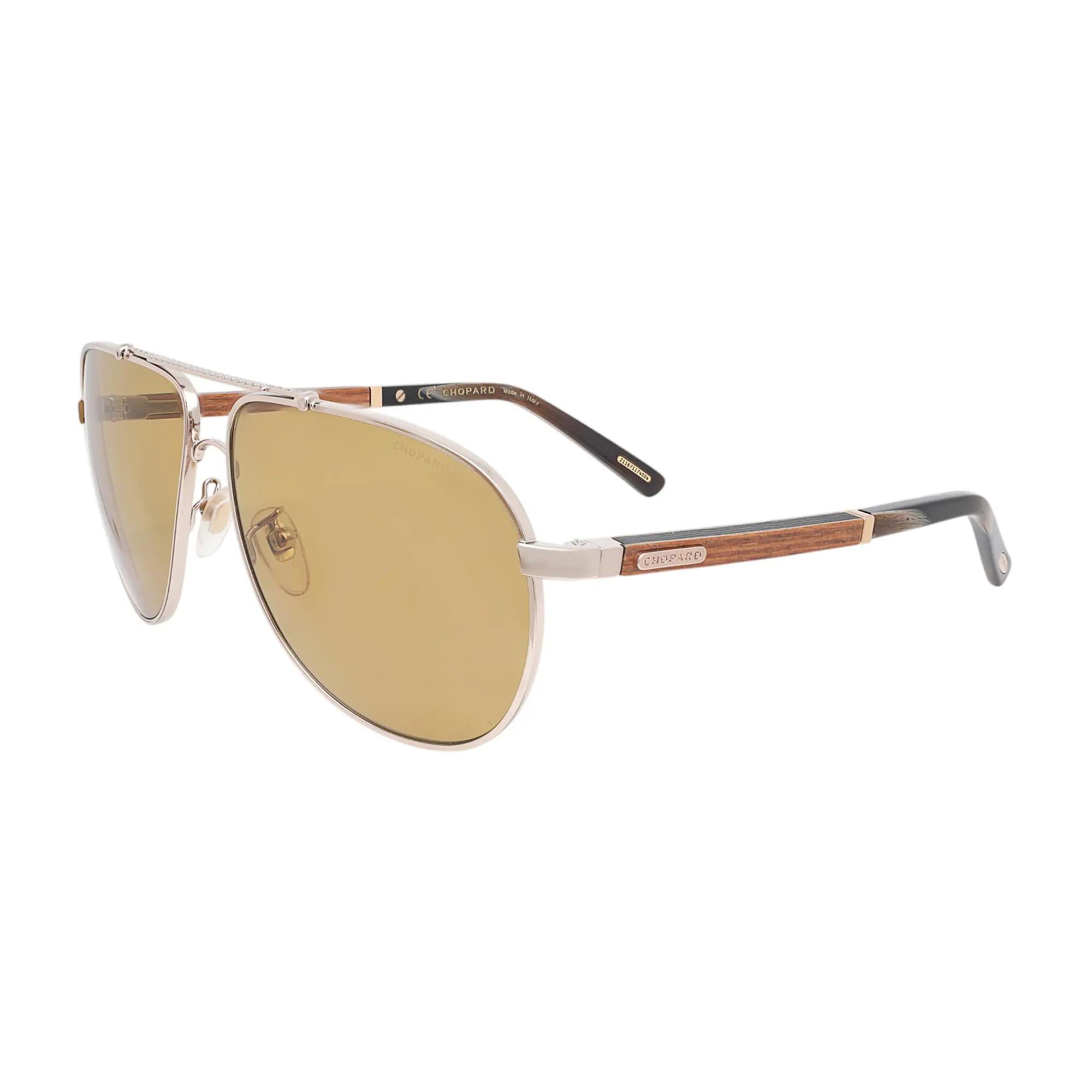 Women's or Men's Chopard Shiny Light Gold Metal Frame Ocher Polarized Lens Sunglasses 95221-0417 For Sale