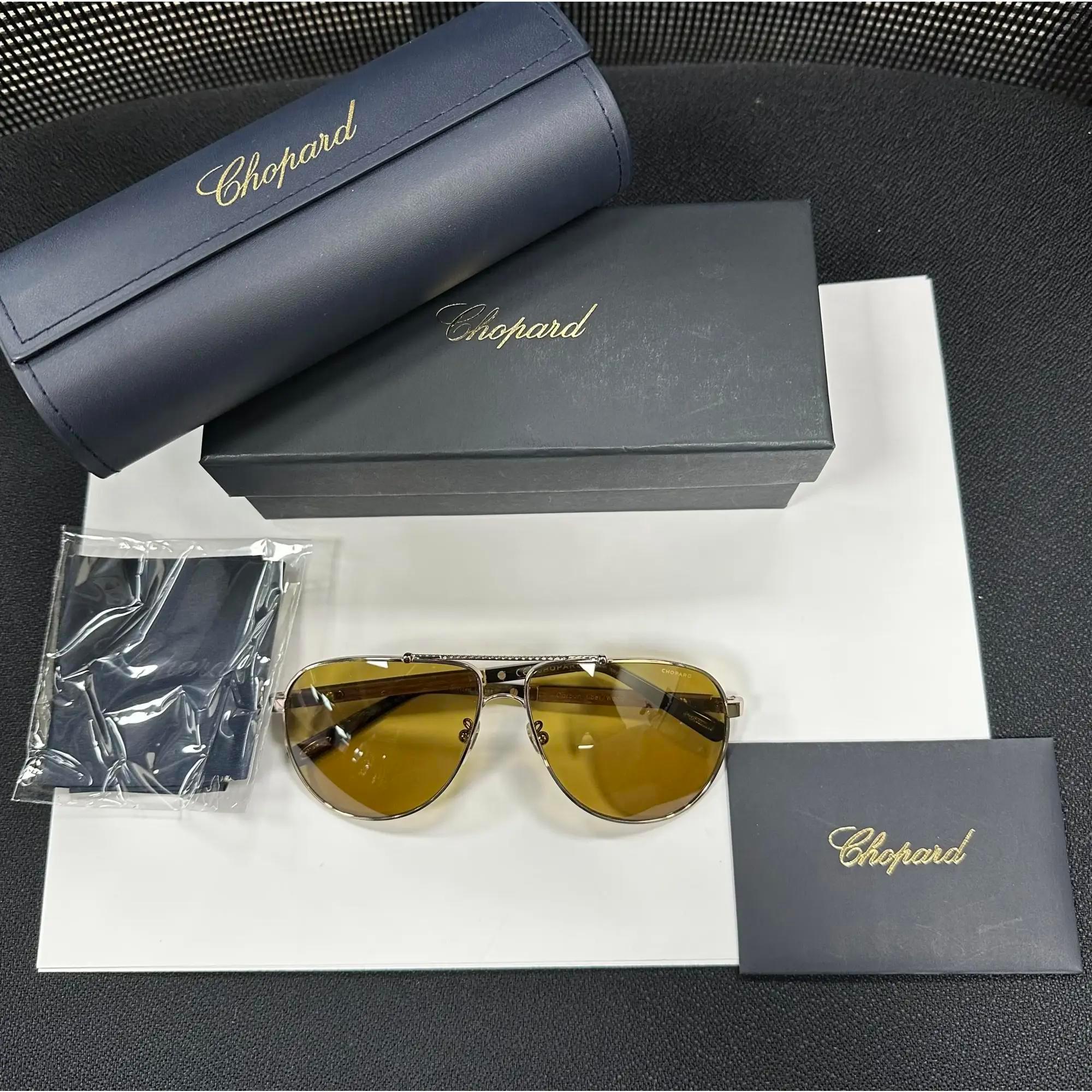 Chopard Shiny Light Gold Metal Frame Ocher Polarized Lens Sunglasses 95221-0417 For Sale 1