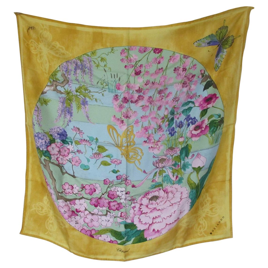 Chopard for Heiando Silk Scarf Butterfly Flowers 