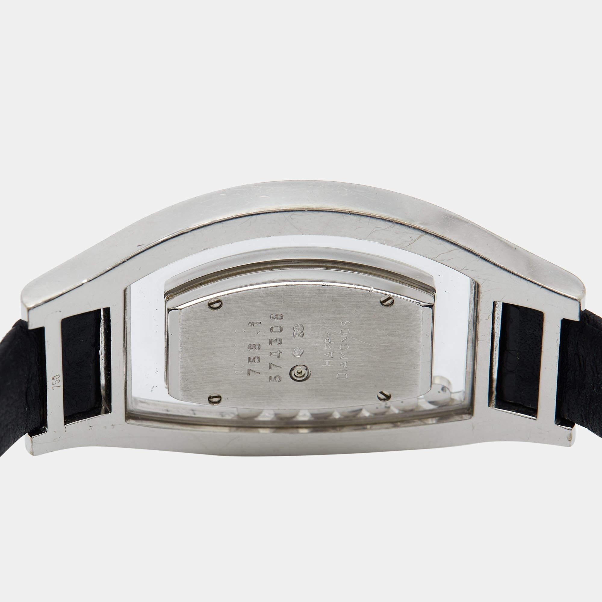 Chopard Silver 18k White Gold Diamond Happy Diamonds Women's Wristwatch 28.5 mm For Sale 1
