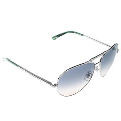 Chopard Silver/Green Gradient SCH934S Embellished Aviator Sunglasses
