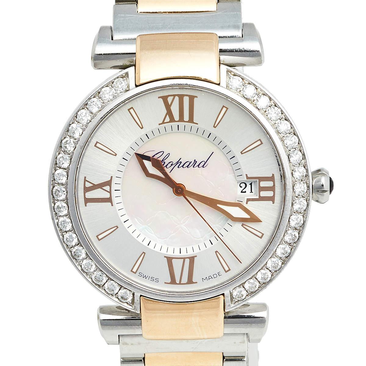 Chopard Silver Mother of Pearl 18k Rose Gold Stainless Steel Diamond Imperiale  For Sale 2