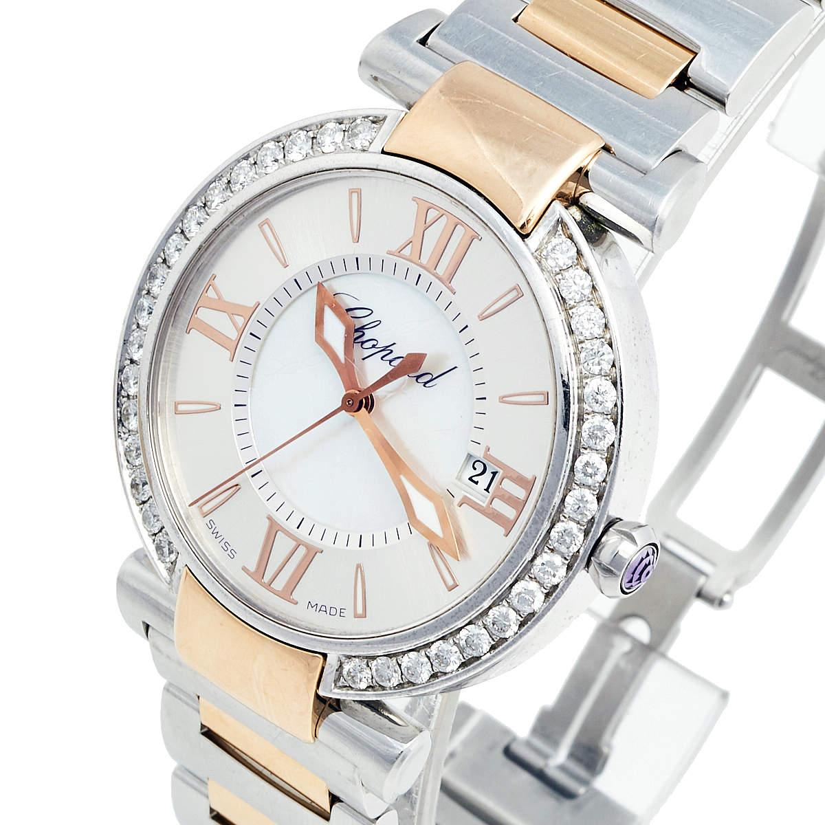 Chopard Silver Mother of Pearl 18k Rose Gold Stainless Steel Diamond Imperiale  For Sale 3