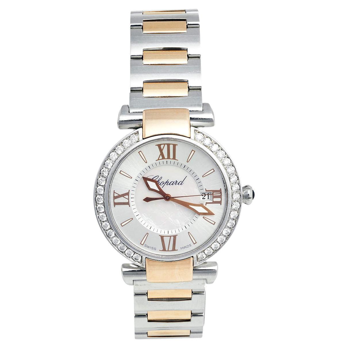 Chopard Silver Mother of Pearl 18k Rose Gold Stainless Steel Diamond Imperiale  For Sale