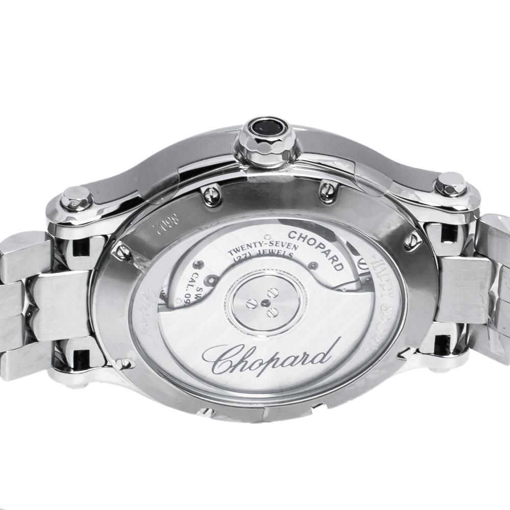 Contemporary Chopard Silver Stainless Steel Diamond Happy Sport 8602 Women's Wristwatch 30 mm