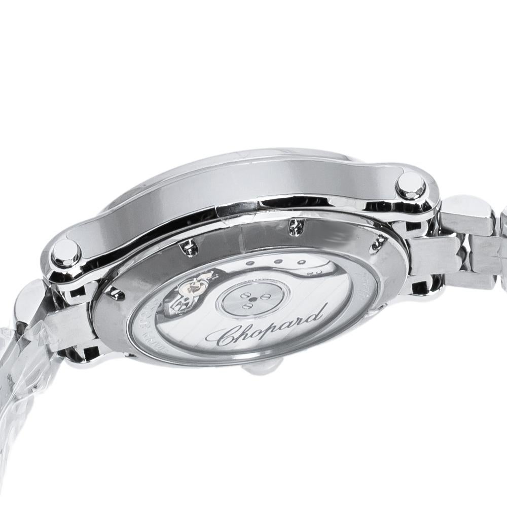 Chopard Silver Stainless Steel Diamond Happy Sport 8602 Women's Wristwatch 30 mm In Good Condition In Dubai, Al Qouz 2