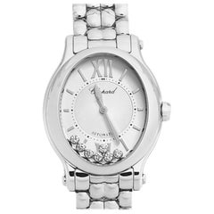 Chopard Silver Stainless Steel Diamond Happy Sport 8602 Women's Wristwatch 30 mm