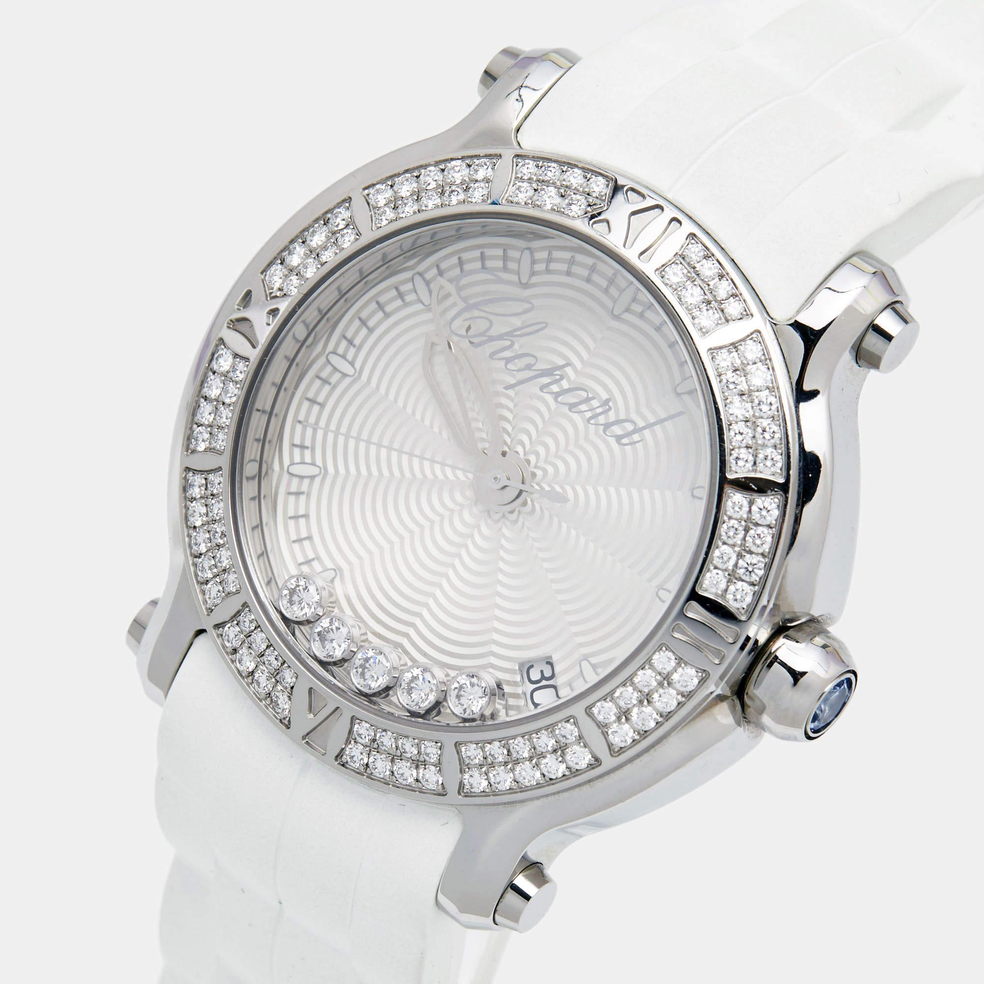 Chopard Silber Edelstahl Gummi Diamant Happy Sport 278551-3003 36 mm im Angebot 2