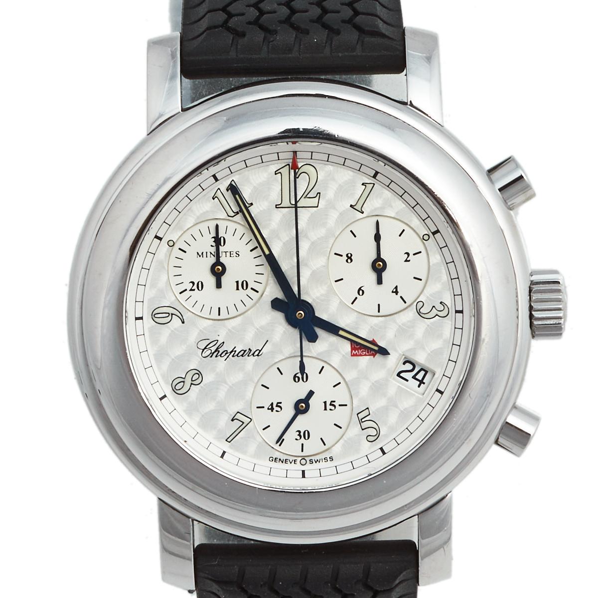 Chopard Silver Stainless Steel Rubber Mille Miglia 8900 Women's Wristwatch 33 mm 2