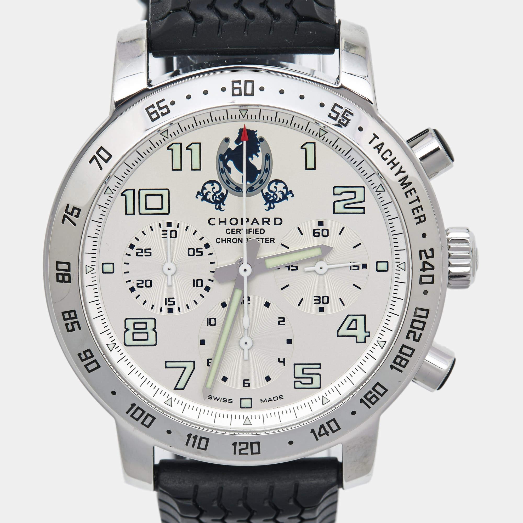 Chopard Silver Stainless Steel Rubber MIlle Miglia 8920 Men's Wristwatch 40 mm In Good Condition In Dubai, Al Qouz 2