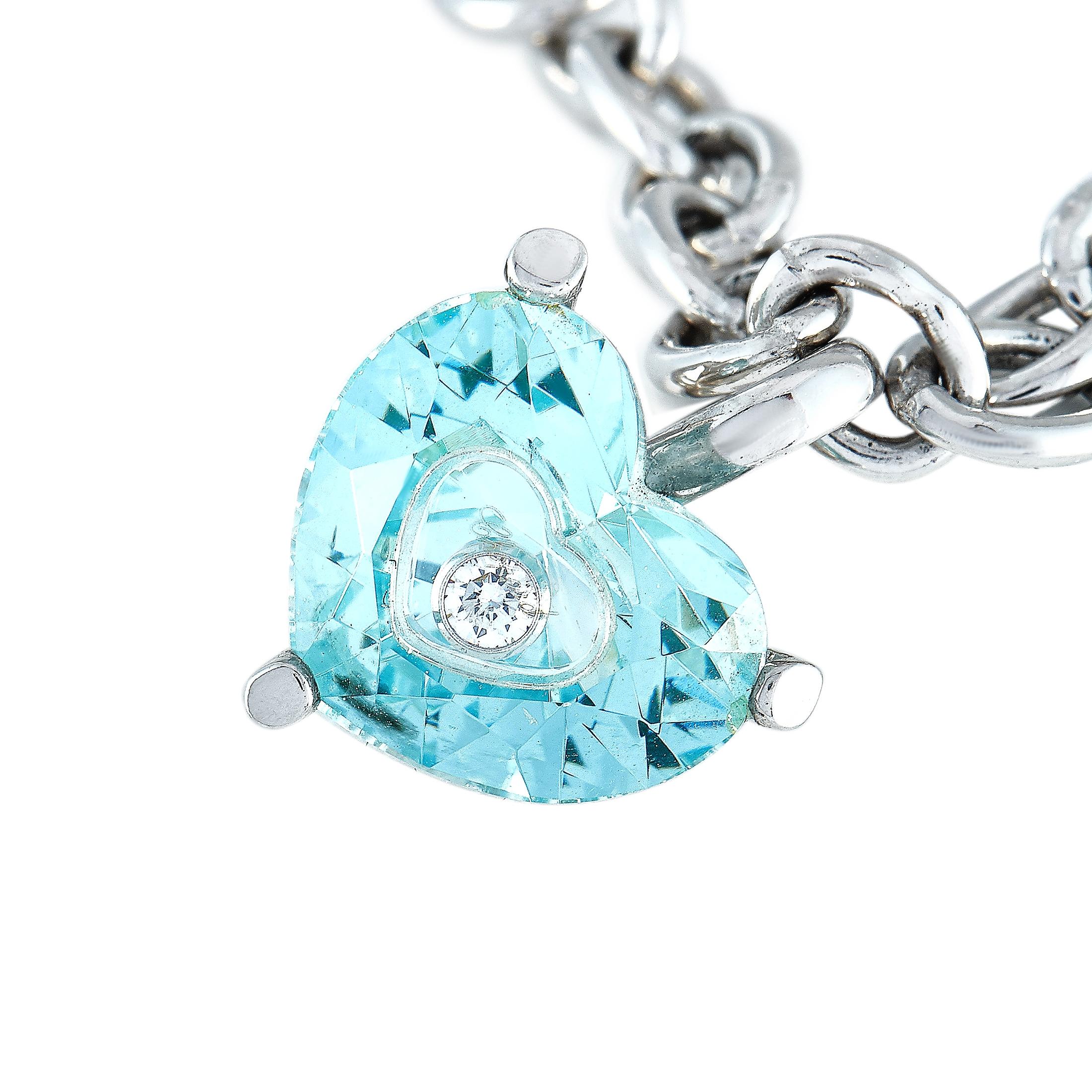 Chopard So Happy 18 Karat White Gold Diamond and Green Crystal Charm Bracelet In New Condition In Southampton, PA