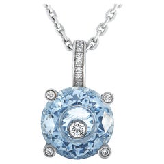 Chopard So Happy 18 Karat Gold Diamond and Light Blue Stone Pendant Necklace