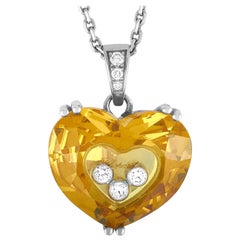 Chopard So Happy 18 Karat Gold Diamond and Yellow Stone Heart Pendant Necklace
