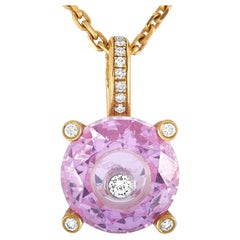Chopard So Happy 18 Karat Yellow Gold Diamond and Pink Stone Pendant Necklace