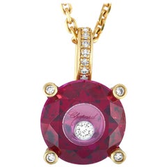 Chopard So Happy 18 Karat Gold Diamond and Red Stone Circle Pendant Necklace