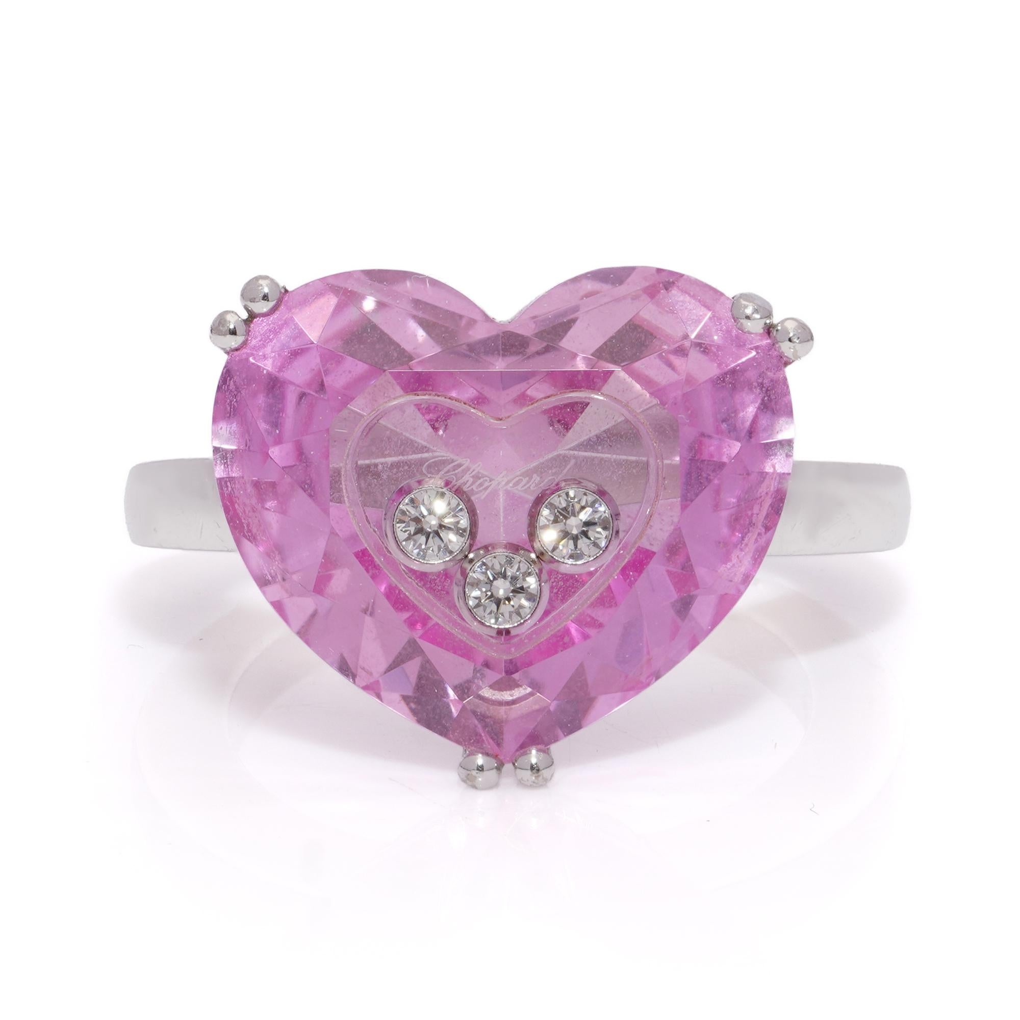 Brilliant Cut Chopard ‘So Happy’ 18kt White Gold Ring with Diamonds and Pink Sapphire For Sale