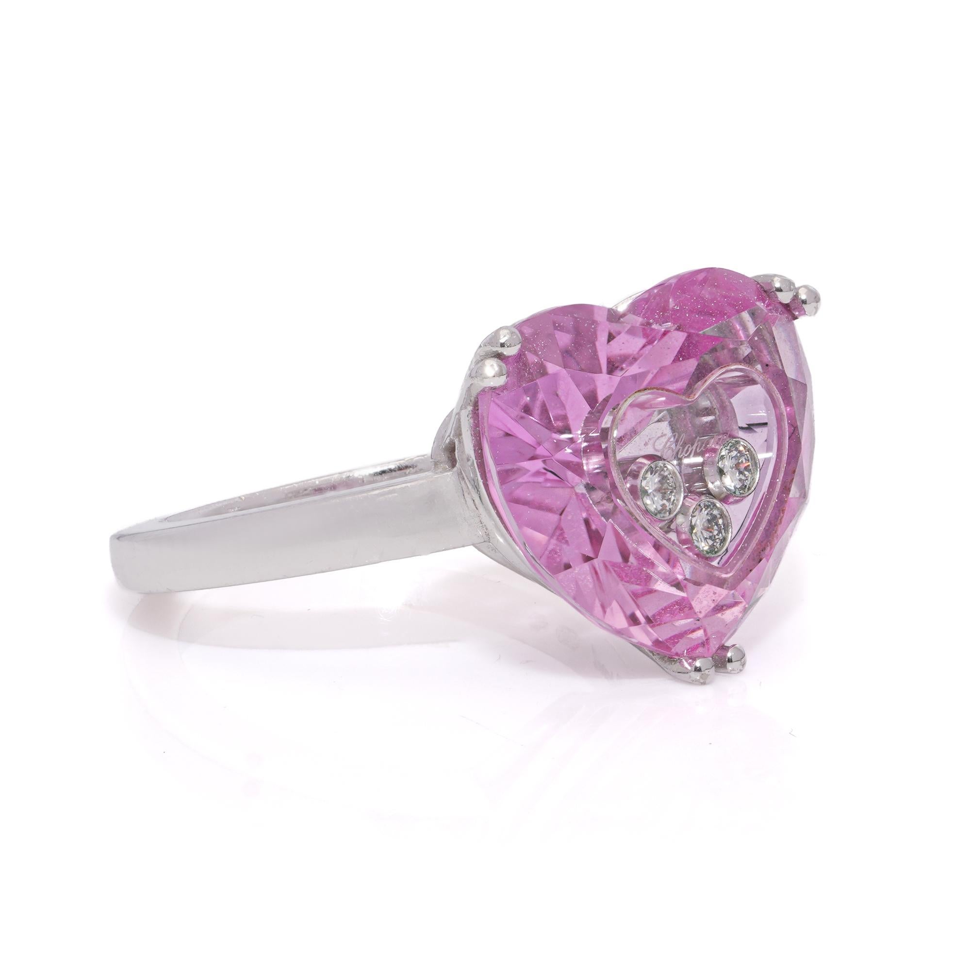 Chopard ‘So Happy’ 18kt White Gold Ring with Diamonds and Pink Sapphire In Good Condition For Sale In Braintree, GB