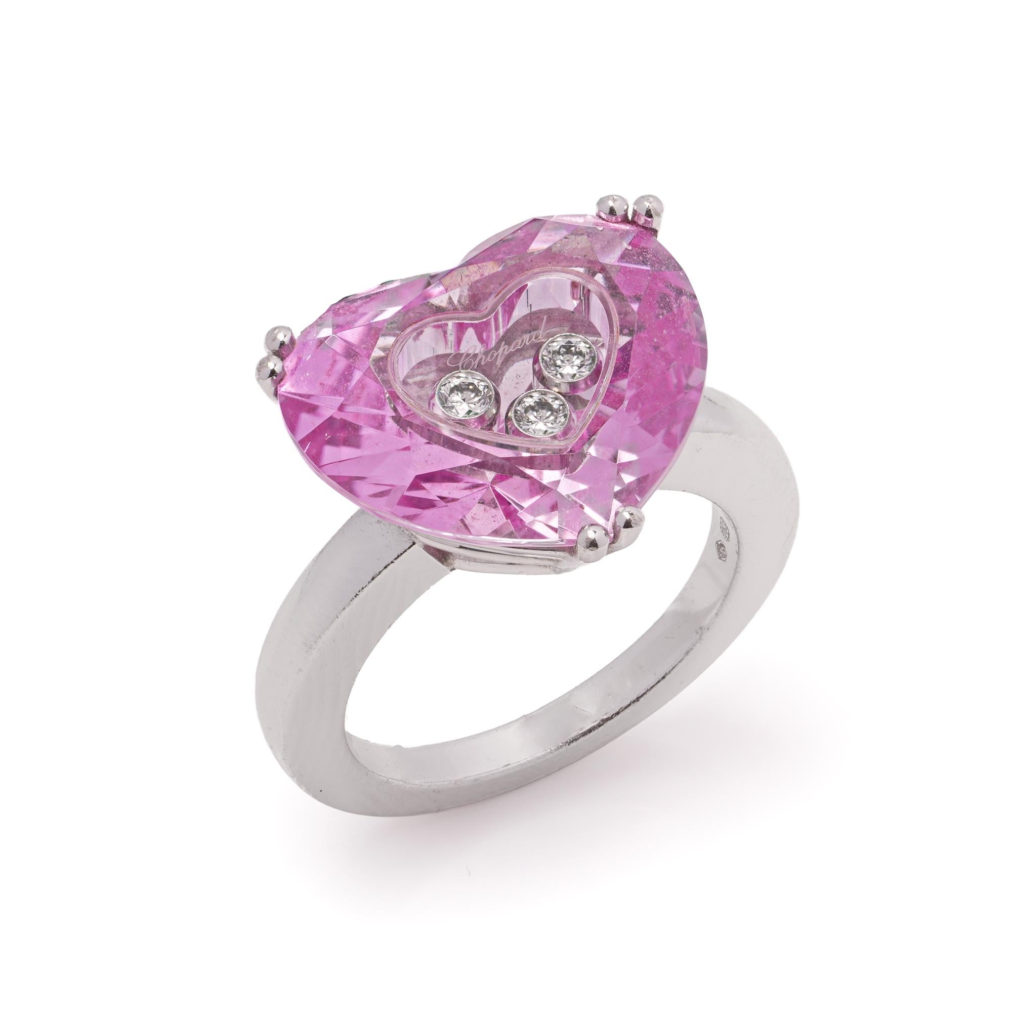 Chopard ‘So Happy’ 18kt White Gold Ring with Diamonds and Pink Sapphire For Sale 1