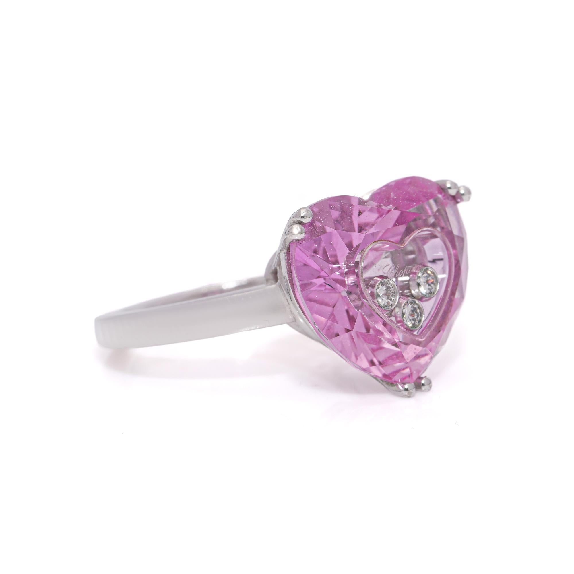Chopard ‘So Happy’ 18kt White Gold Ring with Diamonds and Pink Sapphire For Sale 4