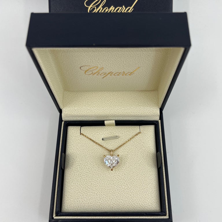 Heart Cut Chopard So Happy Diamonds Heart 18k Yellow Gold Pendant Necklace with Box