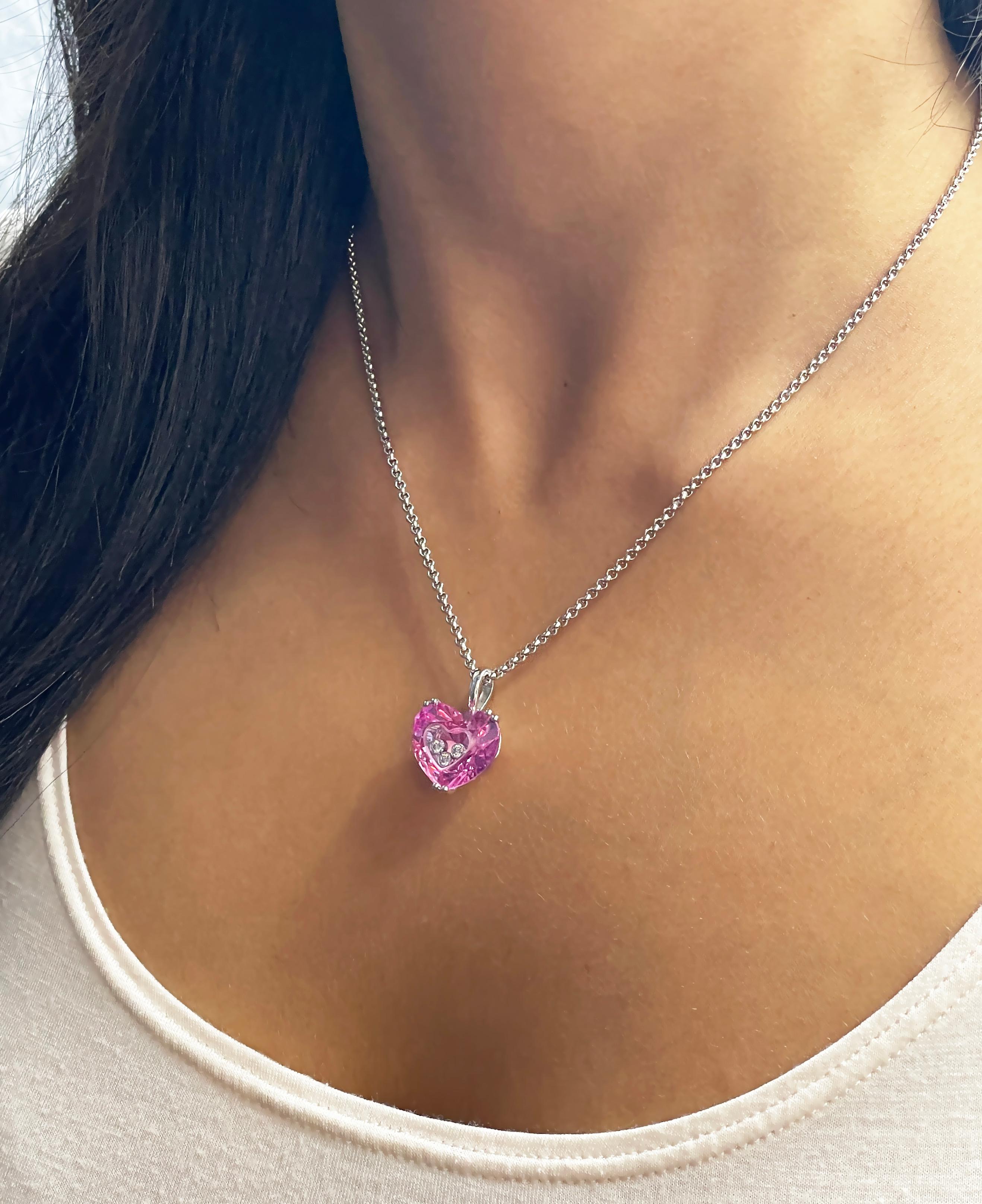 Heart Cut Chopard 'So Happy' Diamonds Pink Crystal Heart 18ct White Gold Pendant Necklace