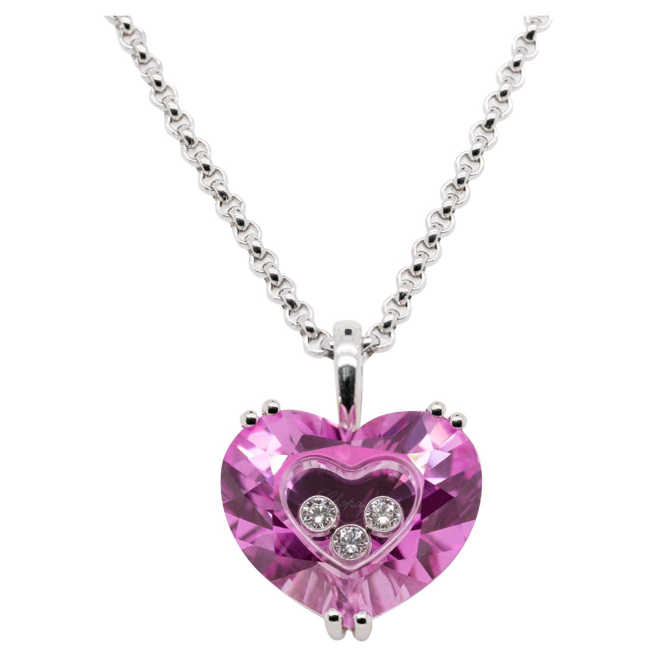 Chopard 'So Happy' Diamonds Pink Crystal Heart 18ct White Gold Pendant ...