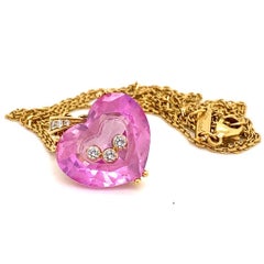 Chopard So Happy Floating Diamonds and Pink Crystal Heart Gold Pendant Necklace