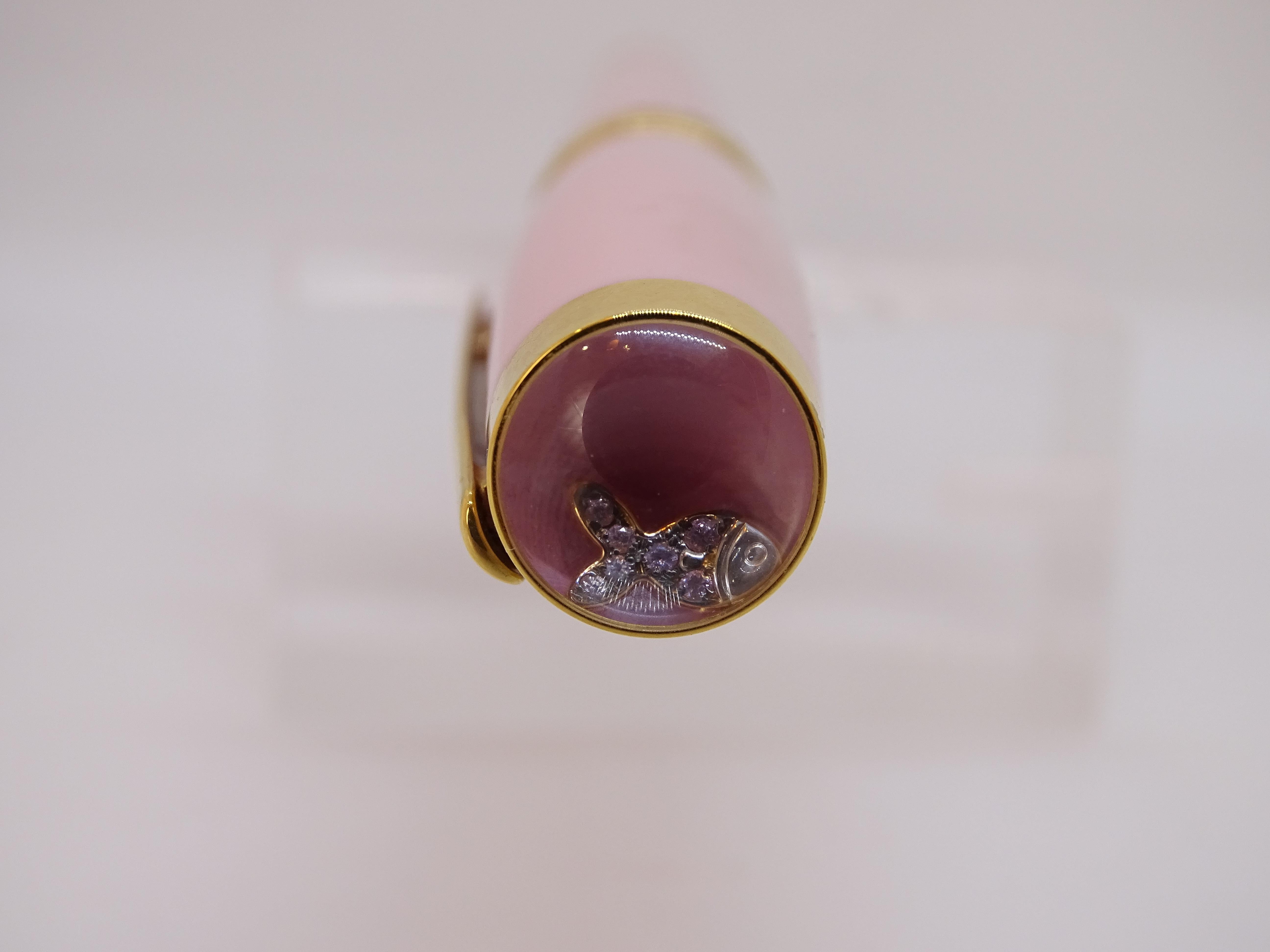 Chopard Special Pink Rall-on Happy Fish Jewel Pen rosa Harz vergoldet Diamant im Angebot 15