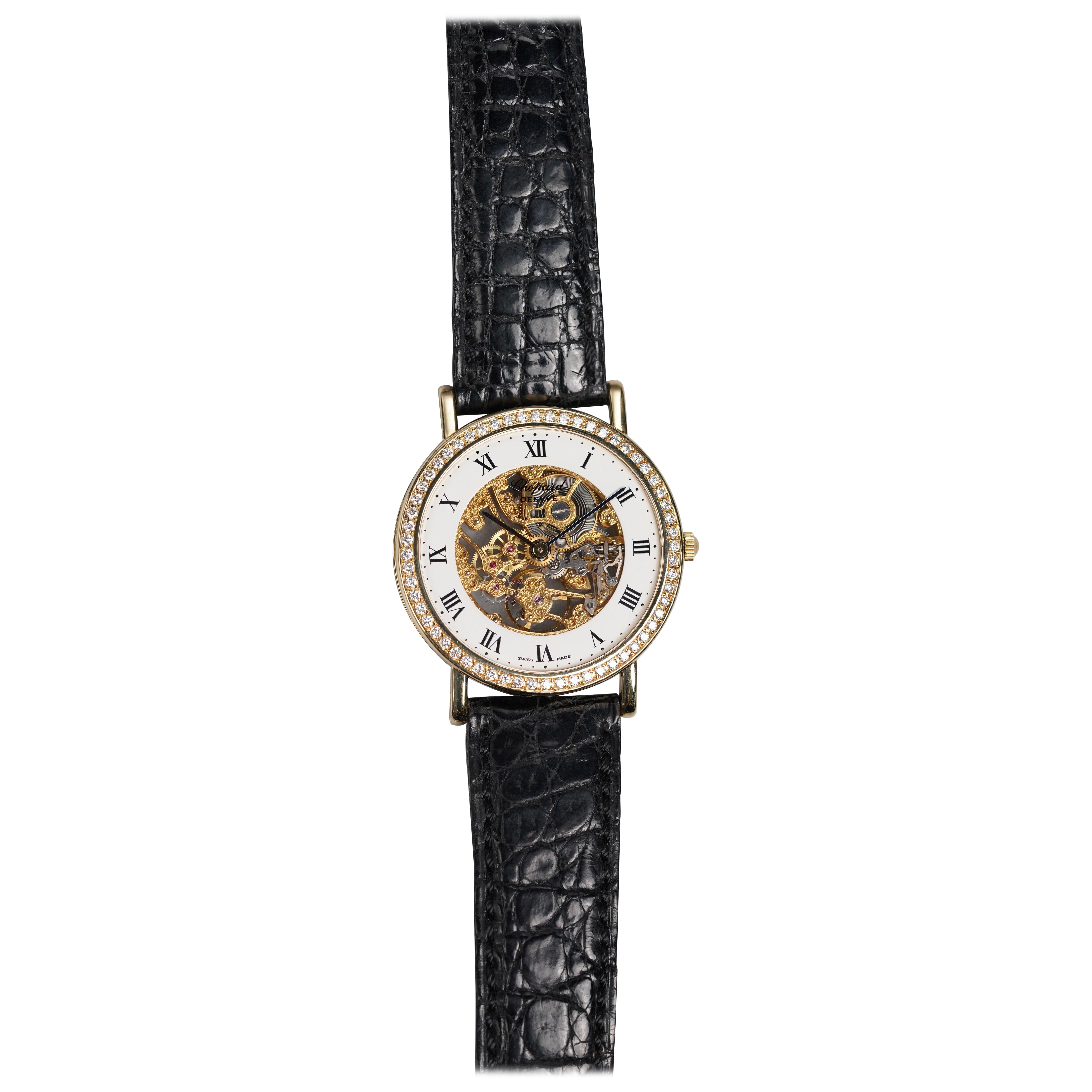 Reloj Chopard Squelette Esqueleto Esfera Bisel Diamante en Oro Amarillo de 18 quilates, años 90 en venta