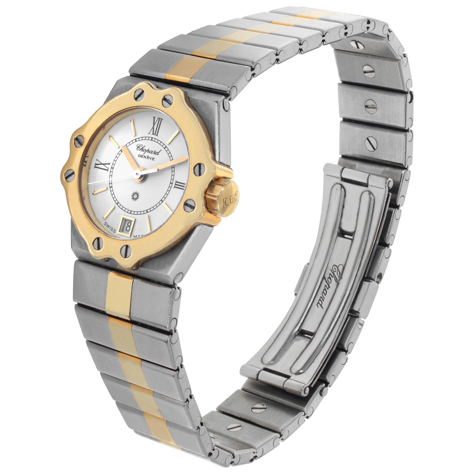 Chopard St. Moritz in stainless steel and gold plate. Quartz with date. 23 mm case size. Ref 8024. Fine Pre-owned Chopard Watch. Certified preowned Classic Chopard St. Moritz 8024 watch is made out of Stainless steel on a Stainless Steel bracelet