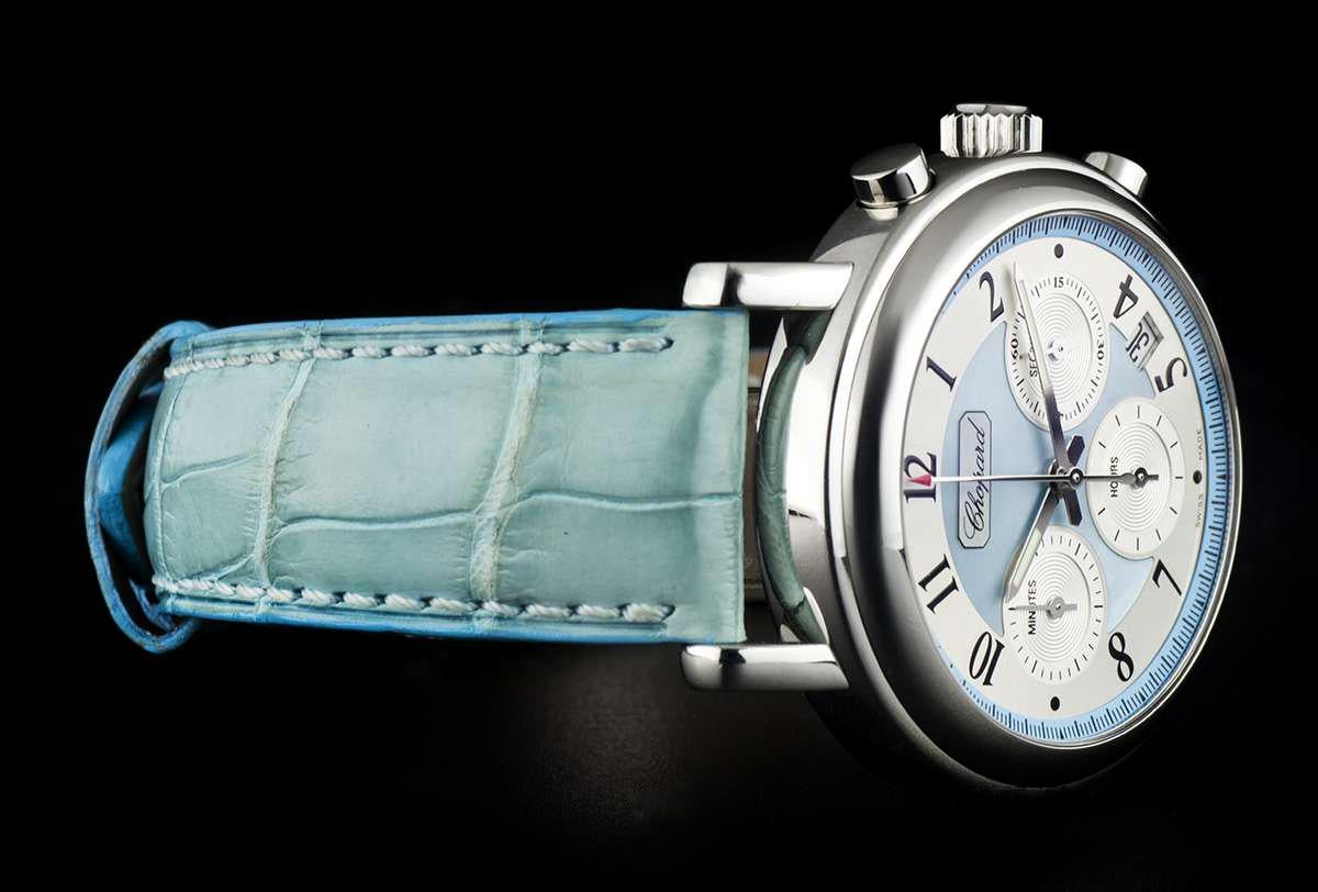 Chopard Stainless Steel Blue Mother of Pearl Dial Mille Miglia Elton John Ltd Ed In Good Condition In London, GB