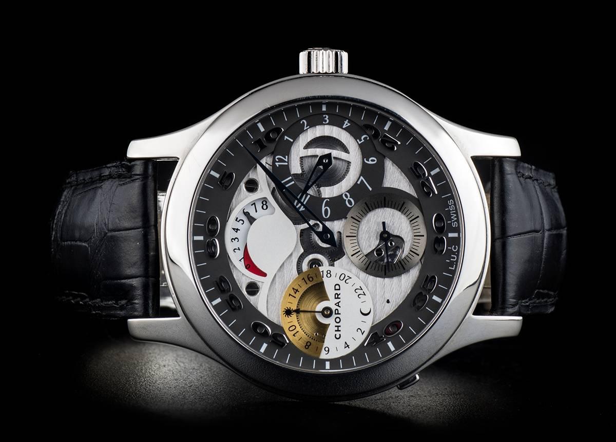 Chopard Stainless Steel Regulateur Steel Grey Semi-Skeleton Manual Wristwatch In Excellent Condition In London, GB