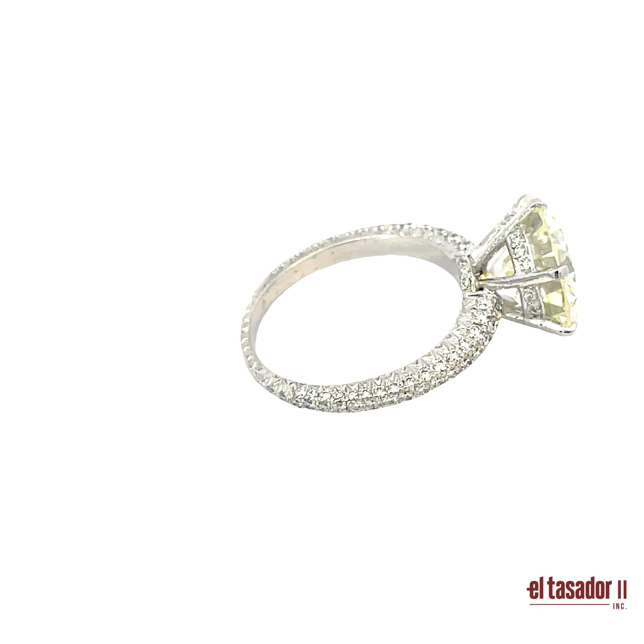Platinring im Chopard-Stil mit 5,31 Karat Diamant im Brillantschliff und Pavé-Band (Art nouveau) im Angebot