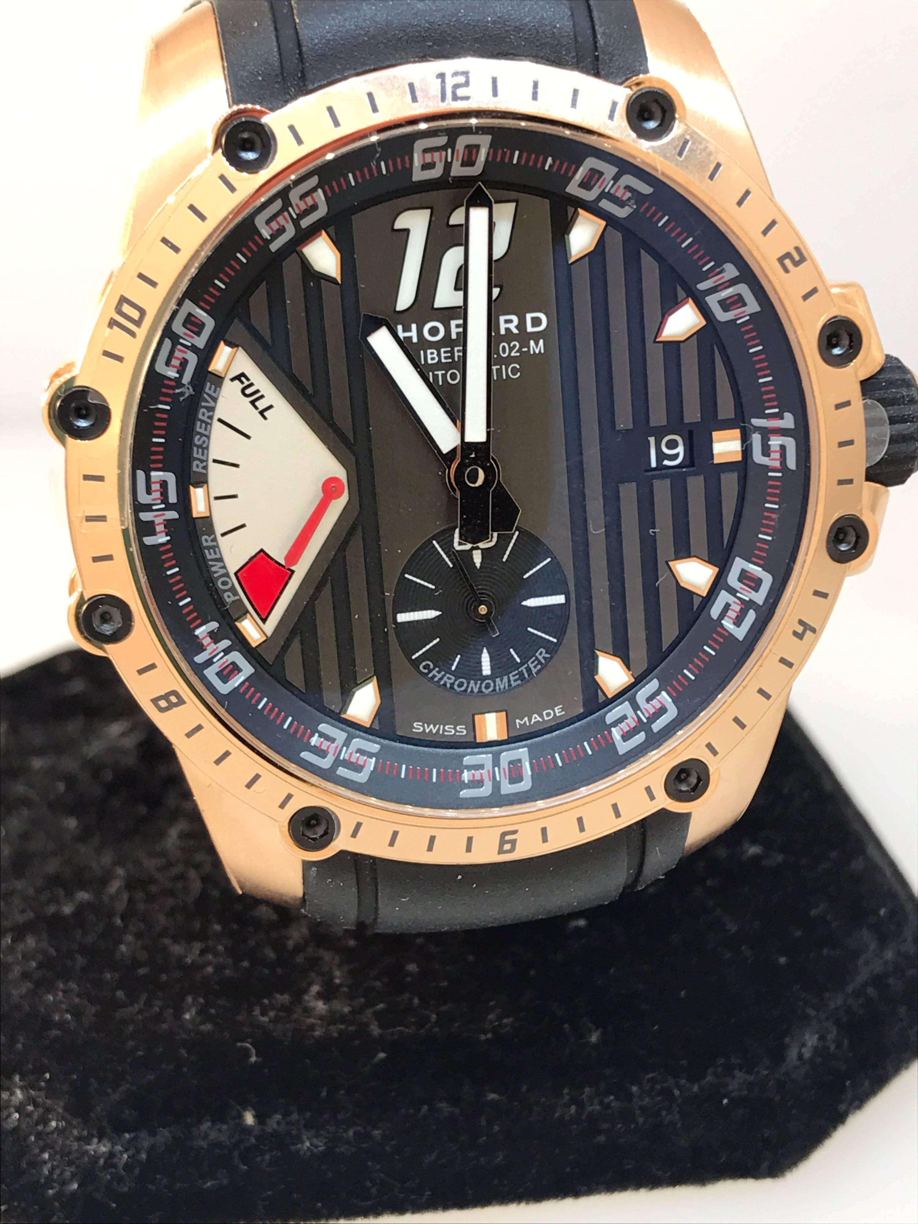 Chopard Superfast Power Control Men's Watch

Model Number: 16/1291-5001

100% Authentic

Brand New

Comes with original Chopard box, certificate of authenticity and warranty and instruction manual

18 Karat Rose Gold Case & Buckle (100.43gr)

Black